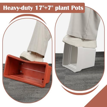 2-Pack 17" Window Box Planters & 4-Pack 7" Square Pots, 4p Square Planters with Built-in Drainage & Stopper, 2p Rectangular Flower Boxes, Heavy-duty Flower Pots BPA-Free for Indoor Outdoor Gardening