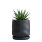 D'vine Dev Beaded Ceramic Pot with Saucer, 4 in, Ebony Matte, 27-C-Z-6 - color: Ebony Matte, size: 4.3 Inch