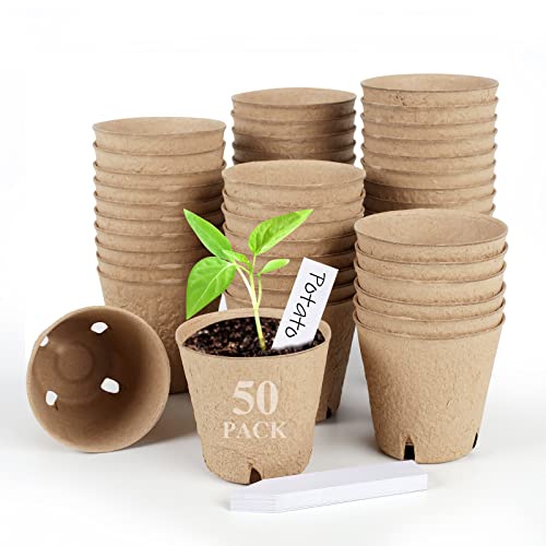 HXSEMAYIG 50PCS Peat Pots, 3.15Inch Seed Starting Pots with Drainage Holes Round Nursery Pot, Garden Germination Nursery Pot Bonus 20 Plant Labels