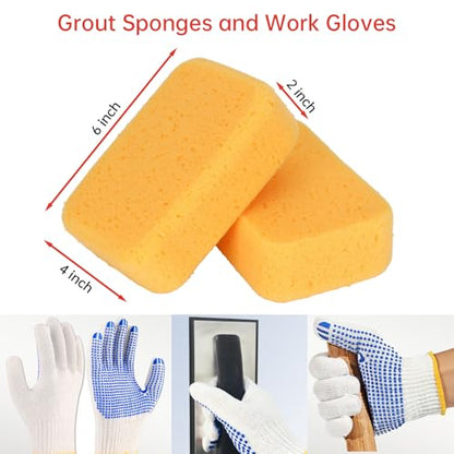 Square Notched Tile Trowel Set, with Rubber Grout Float and Grout Sponge - size: Trowel and Float Set