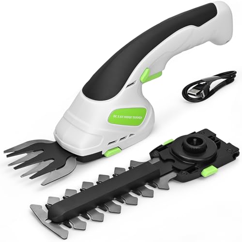 2-in-1 Cordless Hedge Trimmer, Handheld Hedge Trimmer & Cordless Grass Shear with 2.0Ah Rechargeable Battery and Type-C Cable – Electric Grass Trimmer for Garden, Yard, and Lawn(Black) - color: Black