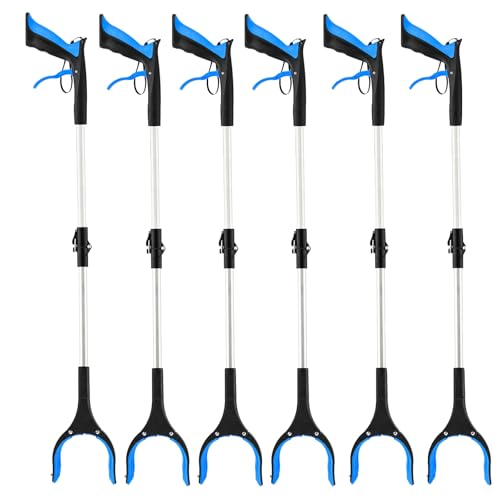 6-Pack 32inch Upgrade Foldable Grabber Reacher Tool, Reacher Grabber Pickup Tool with 4 inch Wide jaw and 360° Rotating Head,Grabbers for Seniors Outdoor & Indoor (Blue) - color: Blue