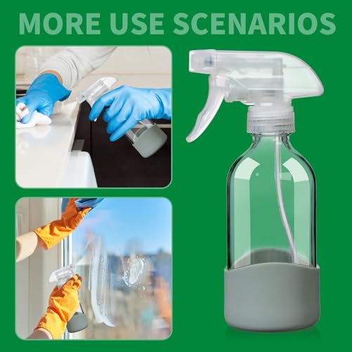 8oz Clear Glass Spray Bottles with Silicone Sleeve for Cleaning Solutions - color: Grass green