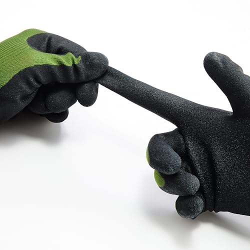 COOLJOB 2 Pairs Gardening Gloves for Men, Breathable Rubber Coated, Large - color: Black & Green (Latex), size: Large (Pack of 2)
