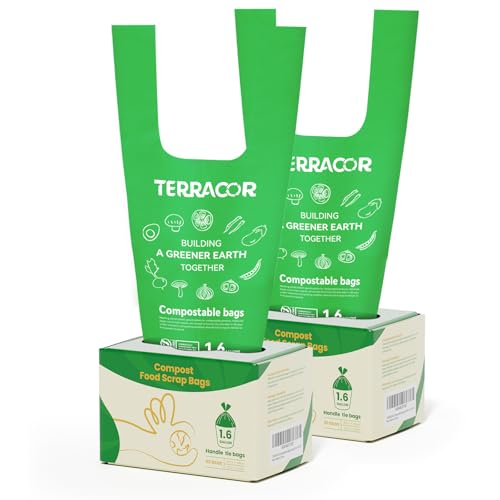 1.6 Gallon Compostable Food Scrap Bags Handle Tie for Kitchen Countertop Bin, 6 Liter Small Compost Bags, 100 Count (Pack of 2), BPI Certified and Meet The ASTM D6400 Standard - color: Handle-1.6Gal-100Bags