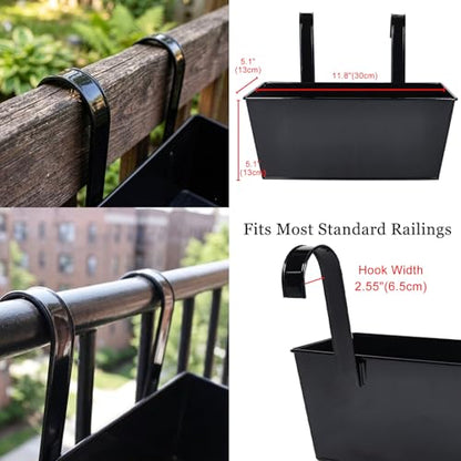 6 Pack 12" Outdoor Metal Balcony Fence Railing Planters, Rectangular Black - color: Rectangular-black