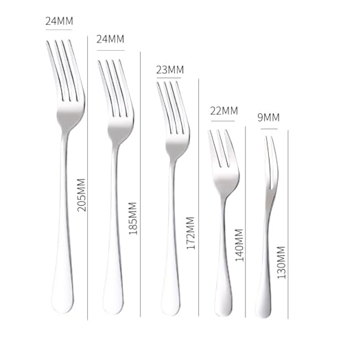 HornTide 6-Piece Dessert Forks Set, 3 Tines Fruit Salad Fork Flatware Stainless Steel Mirror Polishing 5.5-Inch 14cm, Ideal for Home, Kitchen and Restaurant - size: 6x Salad Fork