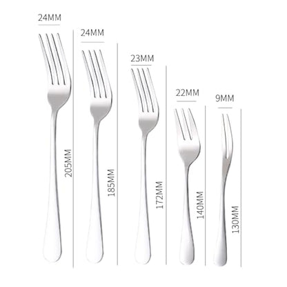 HornTide 6-Piece Dessert Forks Set, 3 Tines Fruit Salad Fork Flatware Stainless Steel Mirror Polishing 5.5-Inch 14cm, Ideal for Home, Kitchen and Restaurant - size: 6x Salad Fork