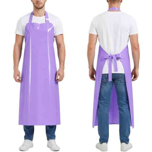 Molaxhome TPU Waterproof Apron Oil-resistant Chef Apron for Unisex Kitchen - color: Purple