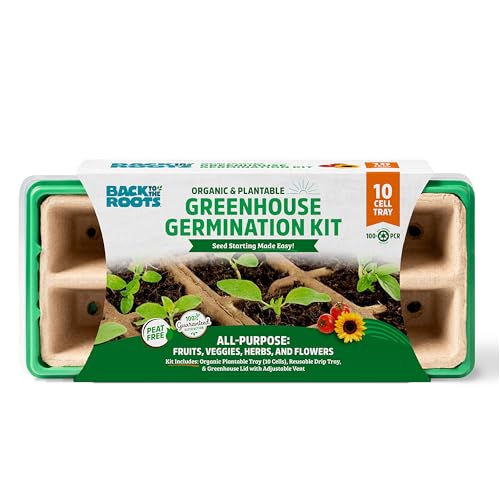 Back to the Roots 10-Cell Greenhouse Germination Kit | Includes Biodegradable Pots & Vented Greenhouse Lid | Made from 75% Recycled Plastic, 3 inches (Pack of 12) - size: 3 inches (Pack of 12), style: 10-Cell Germination Kit