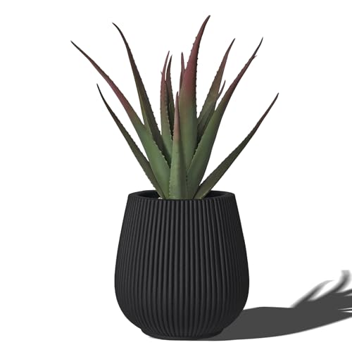 16" Pear-Shaped Fluted Planter - Handmade Fiberglass Composite - color: Black, size: Pear-shaped