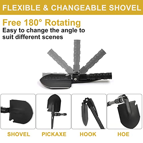 Survival Shovel, (28.3'') Camping Folding Shovel, Military Spade Multitool, Tactical Trench Tool, with Pickaxe, Compass, Whistle, Molle Bag for Digging, Metal-Detecting, Off Roading, Emergency - size: 28.3''