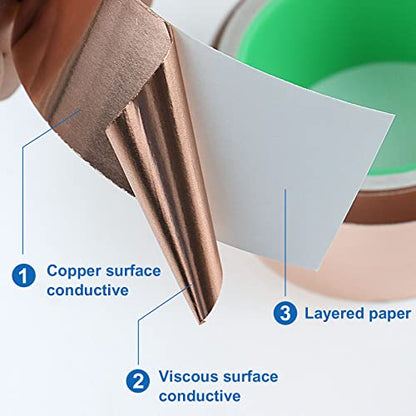 BOMEI PACK Copper Foil Tape 3 Pack (1.97mil x 1inch 1/2inch 1/4inch x 66ft) with Conductive Adhesive for Electrical Repairs, Guitar, Stained Glass, Paper Circuits - size: 3 Pack, 1 Inch/1/2 Inch/1/4 Inch X 66 Ft