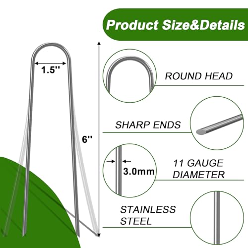 AAGUT U Shaped Garden Stakes 6 Inch, Galvanized Landscape Staples for Tube - size: 6" x 50 Pcs