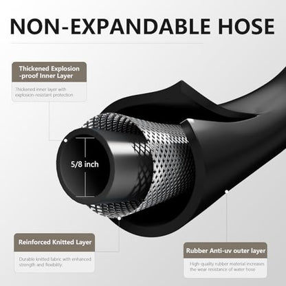 Garden Hose 5/8"x 15ft Brass Rubber Heavy Duty Water Hose 600 PSI Black - color: Black, size: 15FT