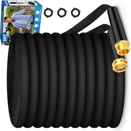 CXEZSIK Garden Hose 50ft Lightweight, Non-Expanding, Leak-Proof Metal Connector, No-Knot No-Tangle, Easy to Store and Carry, Wear-Resistant, 3/4GHT Flexible Water Hose for Yard, Outdoor (Black Green)