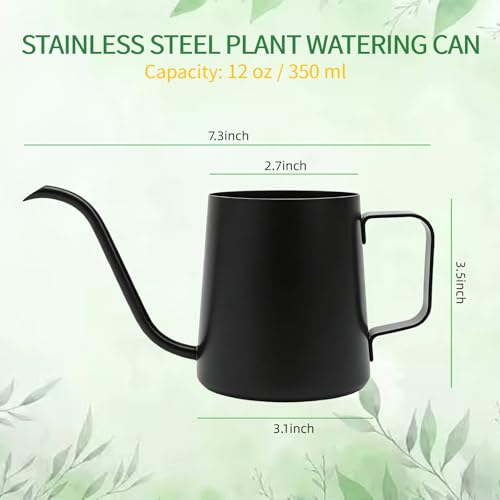 Small Watering Can for Indoor Plants, 12 oz Metal Stainless Steel Plant Watering Pot with Long Spout for House Plants, 17 oz Plastic Plant Mister Spray Bottle for Bonsai Flower Garden
