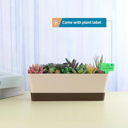 Window Box Planter with Tray, 12" Rectangle Plant Pot, Pack of 3 (Beige) - color: Beige