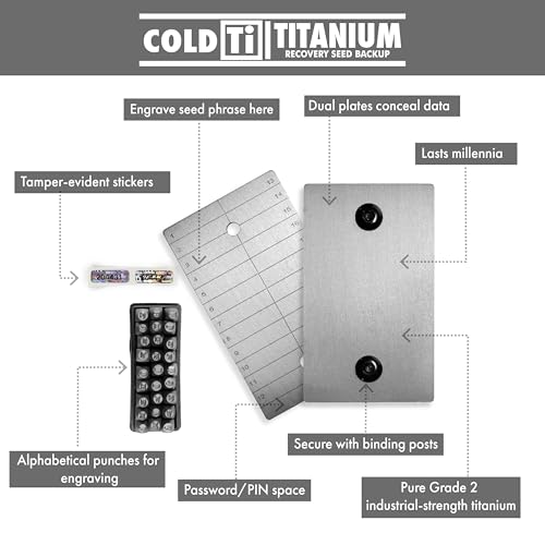 ColdTi - Titanium Bitcoin Seed Plates for Ultra-Secure Crypto Seed Phrase Storage (2 Plates, Punch Set & Seals) - Premium Seed Phrase Metal - Alphabetic Punch Set Included - size: Alphabetic Punch Set