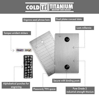 ColdTi - Titanium Bitcoin Seed Plates for Ultra-Secure Crypto Seed Phrase Storage (2 Plates, Punch Set & Seals) - Premium Seed Phrase Metal - Alphabetic Punch Set Included - size: Alphabetic Punch Set