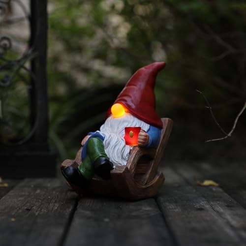 Solar Garden Gnomes Outdoor Statue with Solar Lights,7.1“ Figurine Lights Solar Garden Yard Decorations Outdoor Decorations for Patio,Yard,Lawn Ornament，Mom Gift Unique Housewarming Gifts - style: Solar Rocking Chair Gnome