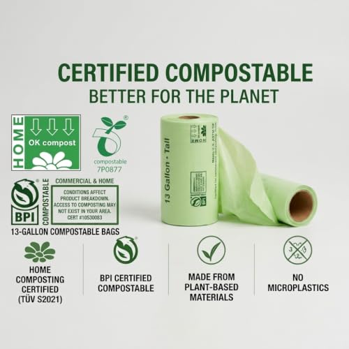 OrangeBio 13 Gallon Compostable Trash Bags, 50 Count, BPI Home Certified - size: 50 Count (Pack of 1)