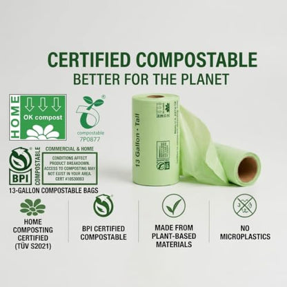 OrangeBio 13 Gallon Compostable Trash Bags, 50 Count, BPI Home Certified - size: 50 Count (Pack of 1)