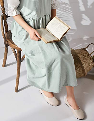 Japanese Cotton Cross Back Pinafore Apron for Women with Pockets Turquoise - color: 01 - Turquoise Without Waist Ties