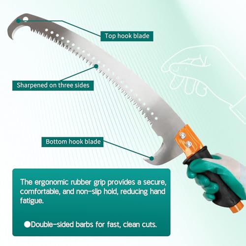 7.7 FT Manual stainless steel Lightweight pole trimmer saw, Long Extension trimmer saw With blade-shaped tree pruning for Yard Garden and Patios Trees Branches Cutting - size: 7.7 FT