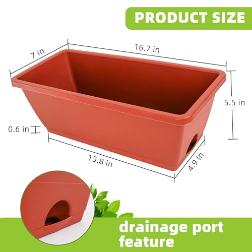 LOCONHA 7 Pack Window Box Planter, Plastic Vegetable Flower Planters Boxes - color: Brick Red