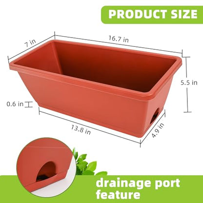 LOCONHA 7 Pack Window Box Planter, Plastic Vegetable Flower Planters Boxes - color: Brick Red