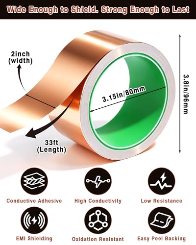 FIVEIZERO Copper Foil Tape, 2 Inch x 33 FT, Conductive Adhesive - size: 2" × 33ft