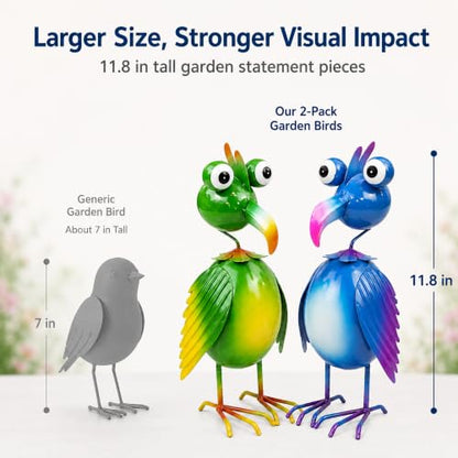 Loscarol 2-Pack Metal Bird Garden Statues, 11.8 Inch Outdoor Yard Decor