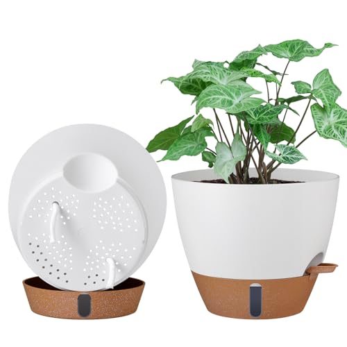 2 Pack 10 inch Self Watering Planters, PP Plastic Plant Pots for Indoor - color: White, size: 10 Inch