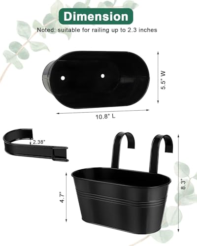 11 Inch Railing Planter Box, 5 Pack Metal Hanging Planters with Hooks - color: Black