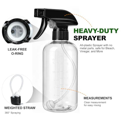 Spray Bottles 16 Oz 2-pack, 360° Any-Angle Spraying, Mist & Stream, Funnel - style: 16oz, 2 pack