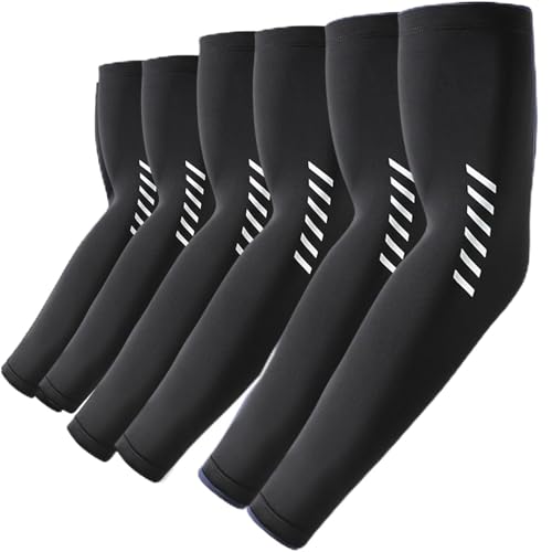UV Sun Protection Arm Sleeves for Men Women, UPF 50+ Cooling Sun Sleeves to Cover Arms Sports Compression Covers - color: 3 Pairs Black (Stripe), size: XX-Large
