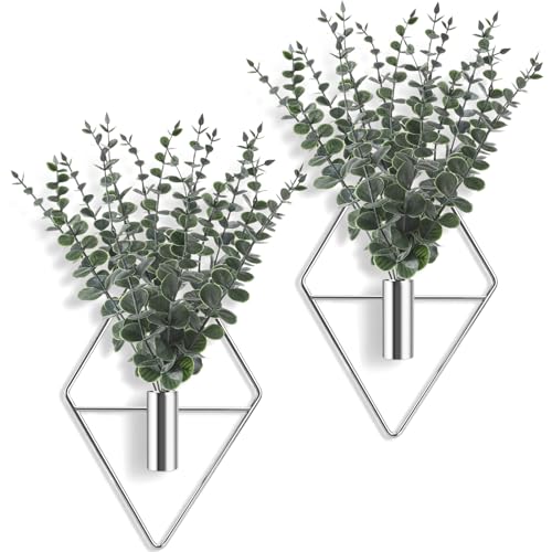 Jexine 2 Pcs Hanging Artificial Planters Wall Decor, Silver, Eucalyptus - color: Silver, size: Eucalyptus