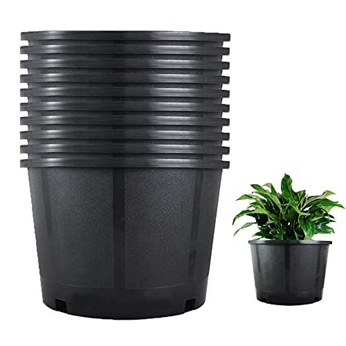 Plant Pots Flower Pot 10-Pack 7 Gallon Planter Nursery Pot Garden Seedling Planters Containers Plastic Injection Molded Pots with Drainage Holes for Outdoor Indoor Plants Vegetables, Black - color: Black, size: 7 Gallon - Round
