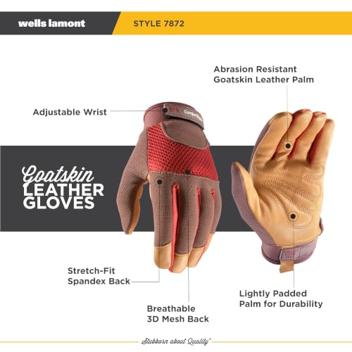 Wells Lamont Women's Breathable ComfortHyde Leather Hybrid Work Gardening Gloves, Large (7872L), Red - size: Large (Pack of 1)