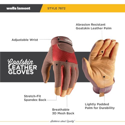 Wells Lamont Women's Breathable ComfortHyde Leather Hybrid Work Gardening Gloves, Large (7872L), Red - size: Large (Pack of 1)