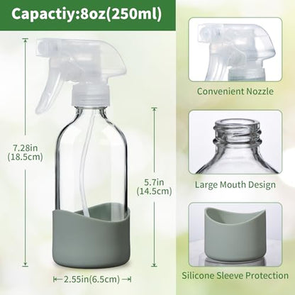 8oz Clear Glass Spray Bottles with Silicone Sleeve for Cleaning Solutions - color: Grass green