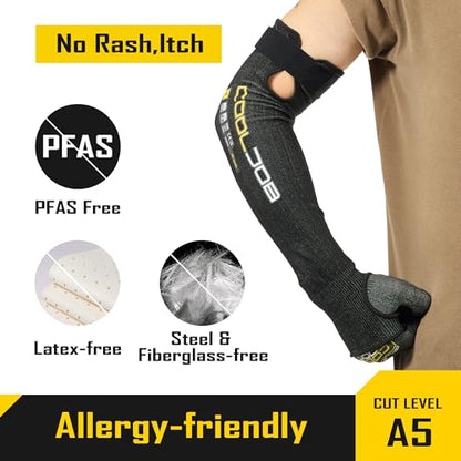 COOLJOB A5 Cut Resistant Touchscreen Work Gloves and Adjustable Arm Sleeves, No Glass Fiber&Steel, Construction, Gardening - size: Small