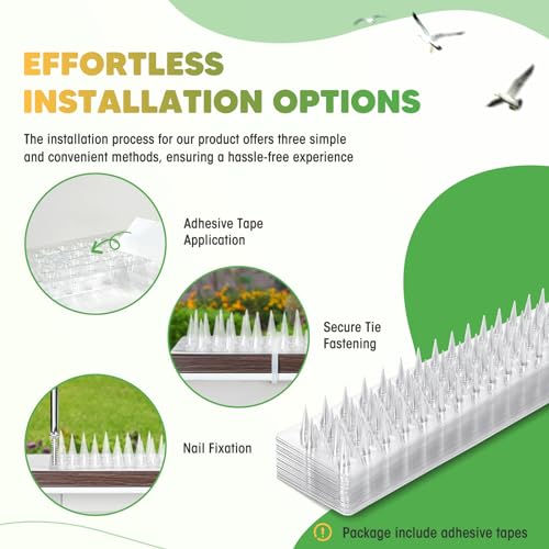 Zipcase 49.5 ft Transparent PVC Bird Spikes, Dual-Length Spikes, 36 Pack