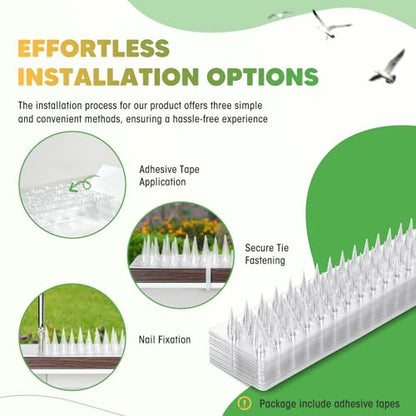 Zipcase 49.5 ft Transparent PVC Bird Spikes, Dual-Length Spikes, 36 Pack