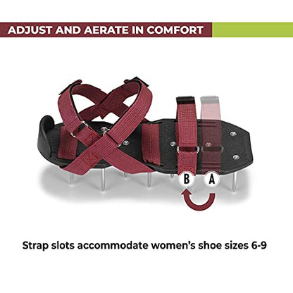 Lawn Aerator Shoes with Hook-and-Loop Straps, Pre-Assembled, Fully Adjustable, One-Size-Fits-All – Lawn and Garden Tool Reduces Thatch, Revives Soil Health (Maroon)