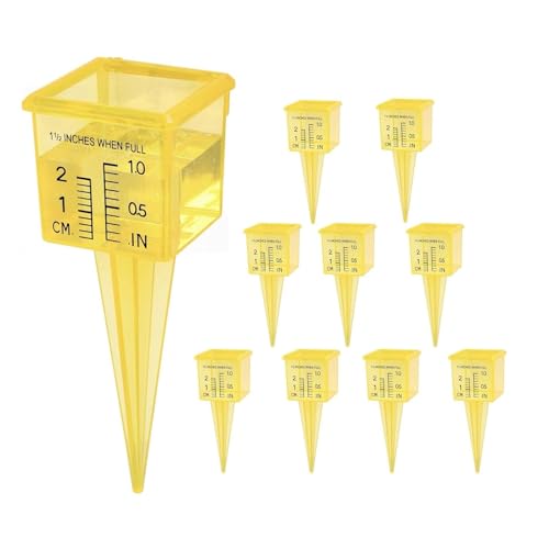 10PCS Rain Gauges Outdoor 1.5" Transparent Sprinkler Rain Gauge for Lawn with Wide Mouth Water Measuring Tool (Yellow)