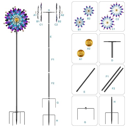 64" Wind Spinners Outdoor, Kinetic Metal Garden Spinners Clearance