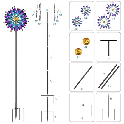 64" Wind Spinners Outdoor, Kinetic Metal Garden Spinners Clearance