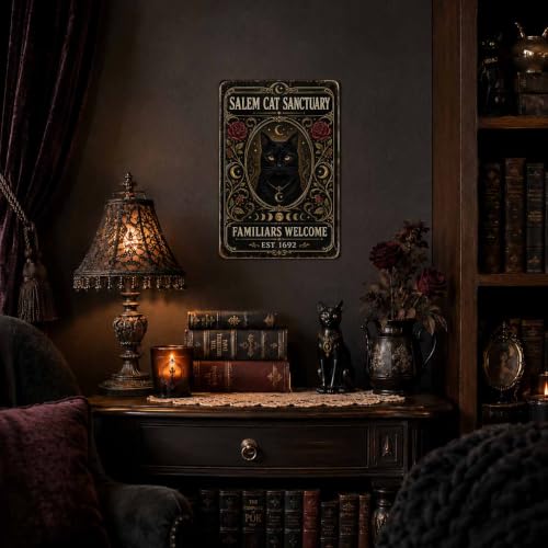 Halloween Metal Art Sign Salem Cat Sanctuary Black Cat Wall Decor - color: 06A